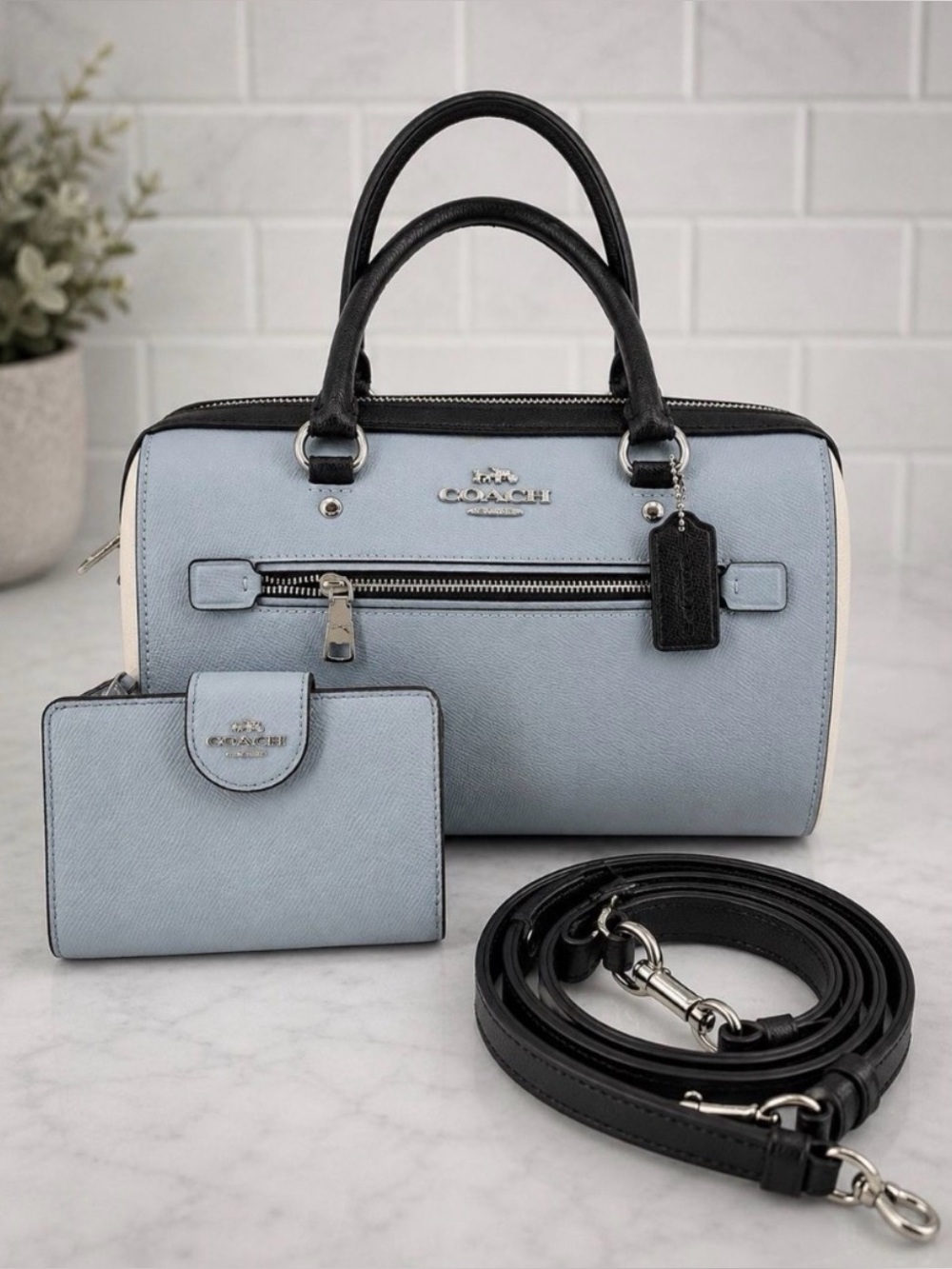 Coach Rowan Satchel & Wallet Set Tri Colorblock Blue/Chalk/Navy: MSRP $578 total